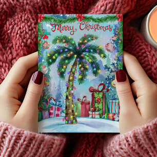Carte de Noël Watercolor Tropical Palm Tree