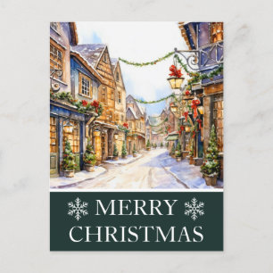 Carte de Noël Watercolor Winter Street