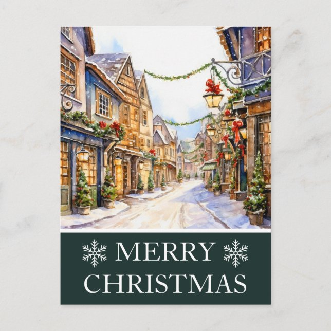 Carte de Noël Watercolor Winter Street (Devant)
