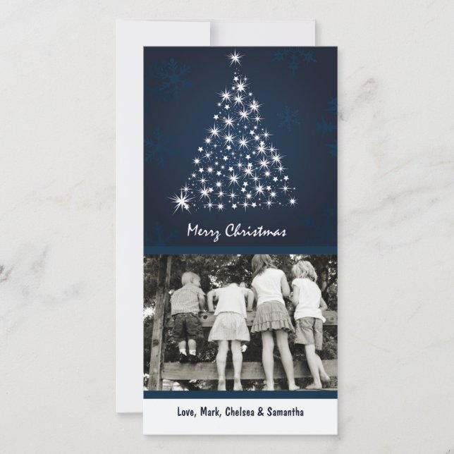 Carte de Noël XMAS Tree photo 4x8 Blue Snowflake (Devant)