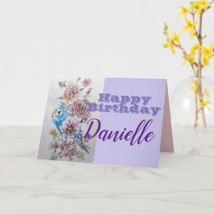 Carte de nom d'anniversaire Blue Budgie & Rose Flo