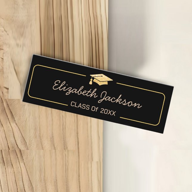 Carte de nom de diplôme | Carte d'insertion Partie (Make your graduation unforgettable with our Chic Gold Glitter Script Name Card Insert.)