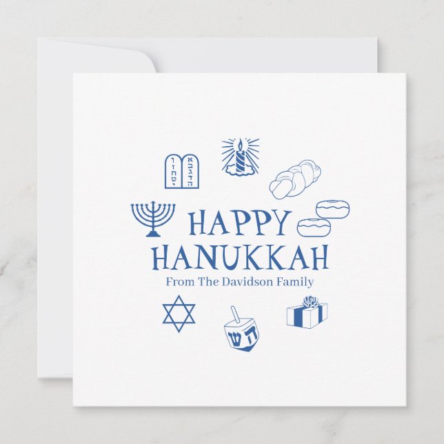 Carte de nom de famille en bleu Hanoukka (Devant)