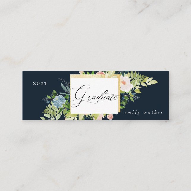 carte de nom de graduation florale bleue et blush (Devant)