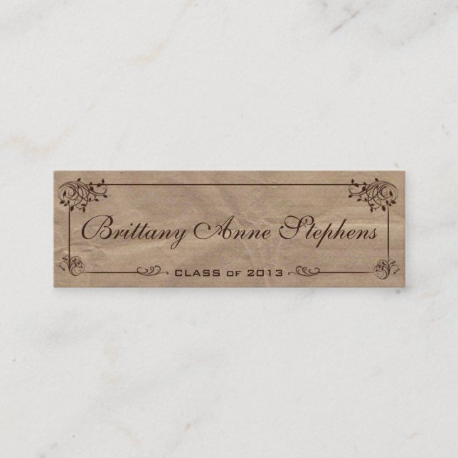 Carte de nom de graduation papier Kraft Brown Inse (Devant)