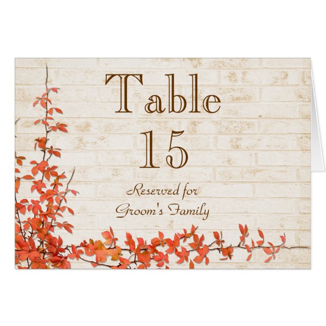 Carte de nom de la table de vignes d'automne (Devant Horizontal)