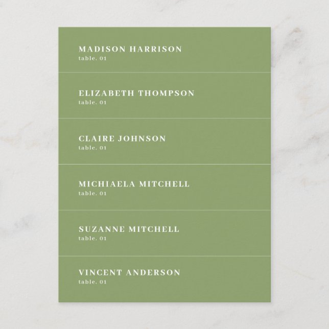 Carte de nom de mariage DIY vert sauge (Devant)