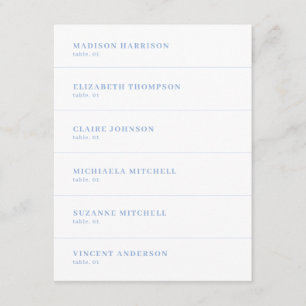 Carte de nom de table de mariage blanche et bleue