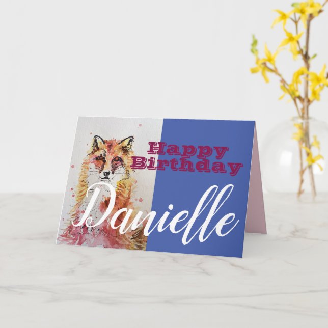 Carte de nom des femmes d'anniversaire du renard r (Fleur jaune)
