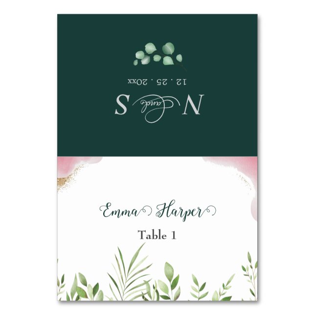 Carte de nom d'invité de mariage avec verdure doré (Par défaut)