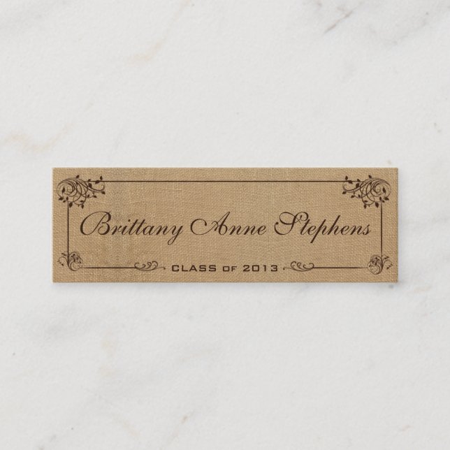 Carte de nom d'obtention de diplôme Burlap Inserti (Devant)