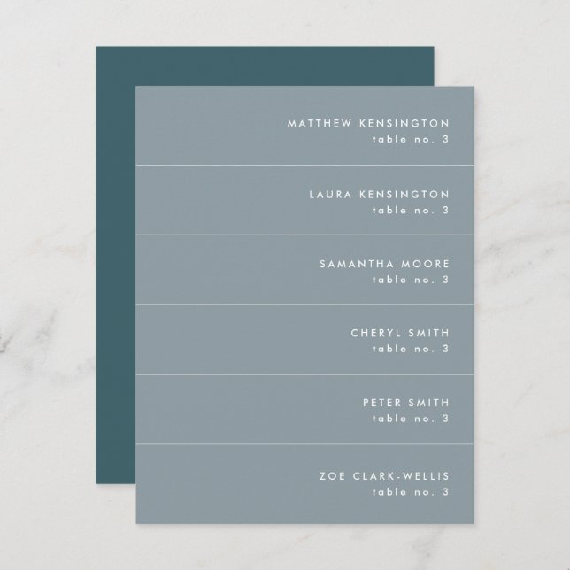 Carte de nom du Mariage Turquoise gris bleu minima (Devant / Derrière)
