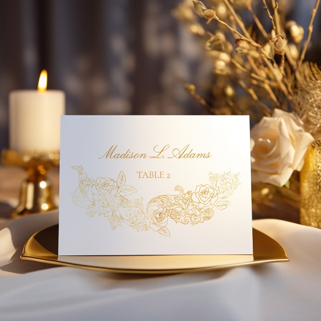 Carte de nom pliable Gold Classic Ornament (golden rococo ornament illustrations for a baroque wedding seating table name escort card)