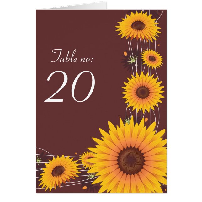 Carte de nombre de Tableau de noce de tournesols (Devant)