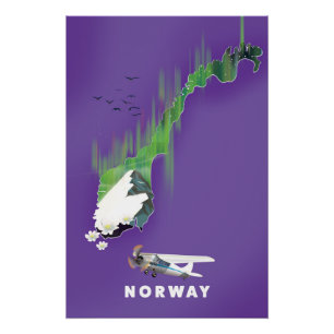 Carte de Norvège Affiche illustrée.