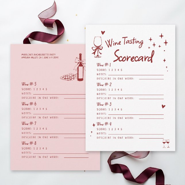 Carte de notation de dégustation de vin pour enter (winery bachelorette party invitation 8 wine tasting scorecard girls trip weekend napa sonoma)
