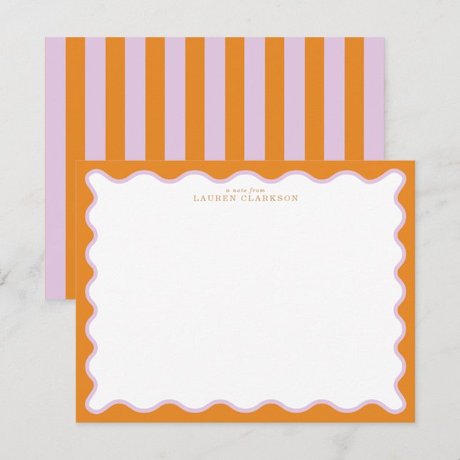 Carte de note à cadre ondulé Orange & Lilac avec e (Devant / Derrière)