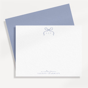 Carte de note à monogramme avec nœud bleu dessiné