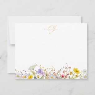 Carte de note à monogramme Fleur sauvage
