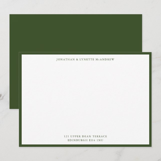 Carte de note à plat à la bordure classique verte  (Devant / Derrière)