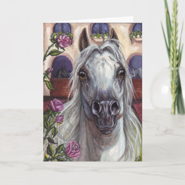 Carte de note ARABE de roses de CHEVAL (Devant)