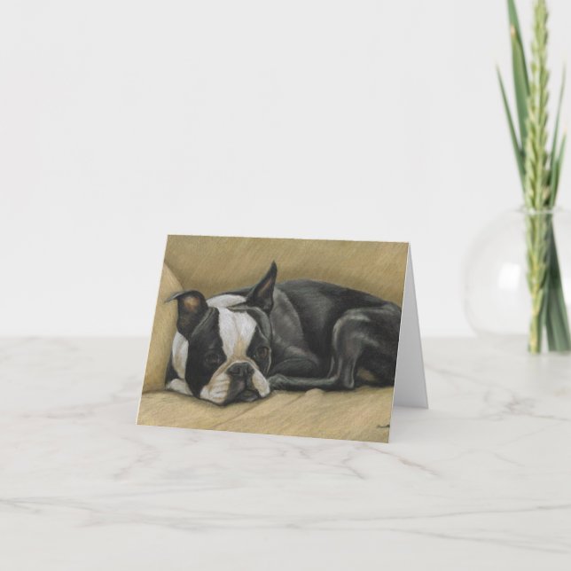 Carte de note artistique Sleepy Boston Terrier Dog (Devant)
