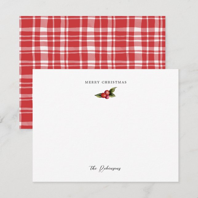 Carte de note aux baies rouges de Noël Joyeux (Devant / Derrière)