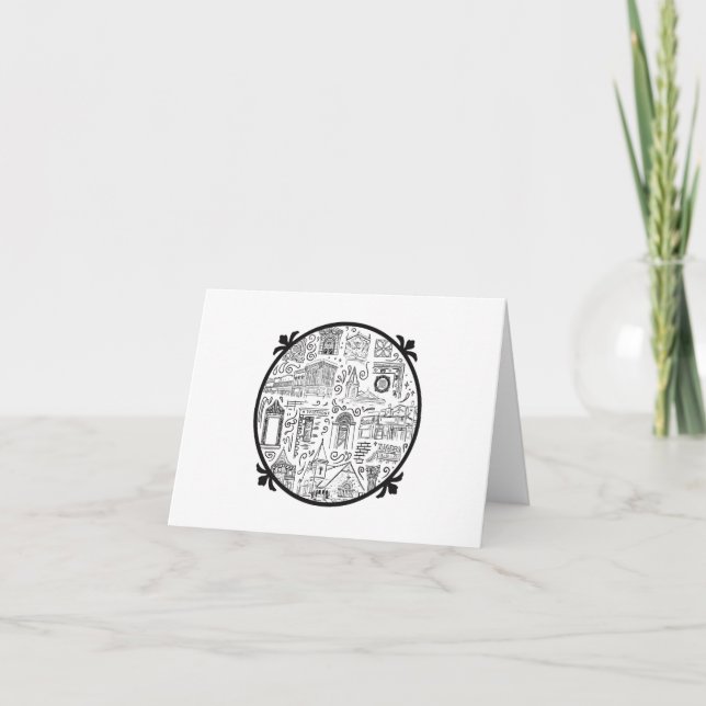 Carte de note avec dessin de trait (Devant)