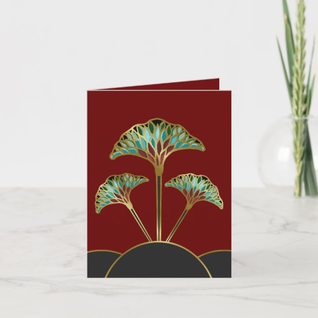 Carte de note avec le feuille de Ginkgo d'art déco (Devant)
