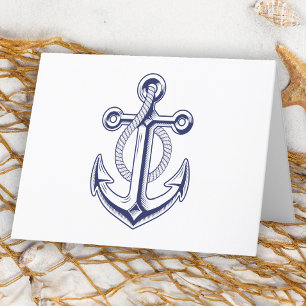Carte de note blanche Ancre bleue marine marine