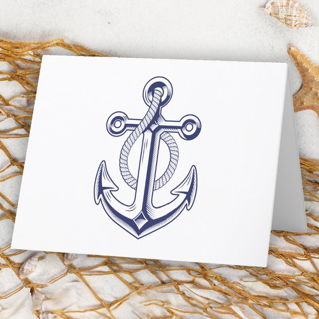 Carte de note blanche Ancre bleue marine marine (Créateur téléchargé)