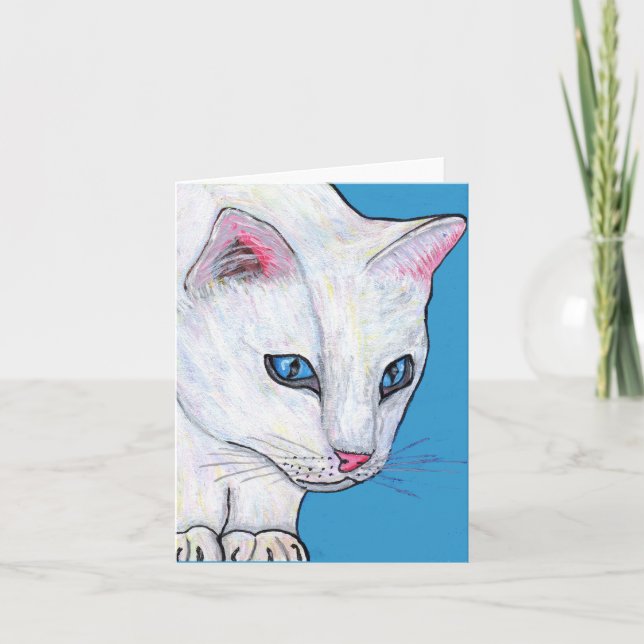 Carte de note blanche de chat d'yeux bleus (Devant)