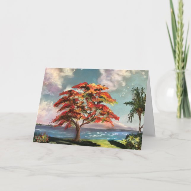 Carte de note blanche "Royal Poinciana" (Devant)