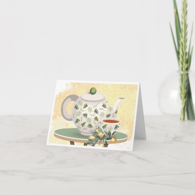 Carte de note blanche Tea Kettle et Tea Cup (Devant)