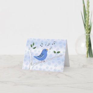 Carte de note bleue d'oiseau de chant mignon