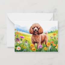 Carte de note Brown Poodle and Flowers