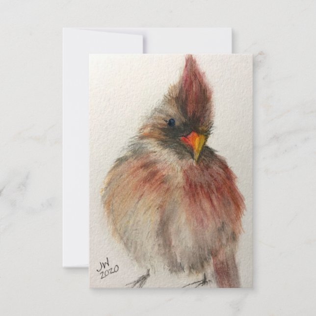 Carte de note cardinale rouge timide (Devant)