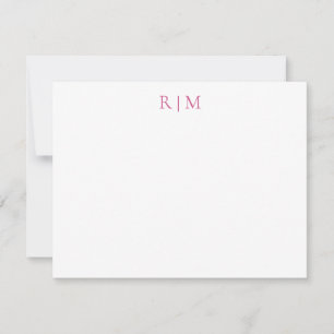 Carte de note classique simple rose à deux monogra