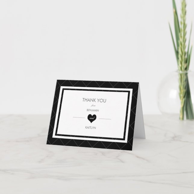Carte de note Coeur moderne Merci - noir et blanc (Devant)