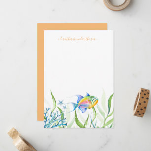 Carte de note colorée en aquarelle de poisson trop
