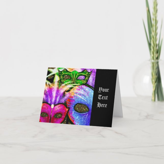 Carte de note couleur Mardi Gras Masques (Devant)