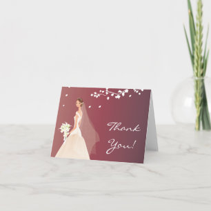 Carte de note cramoisie de Merci de jeune mariée