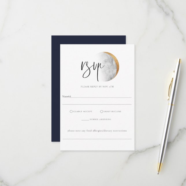 Carte de note d'allergie RSVP pour mariage sur lun (Devant/Arrière en situation)
