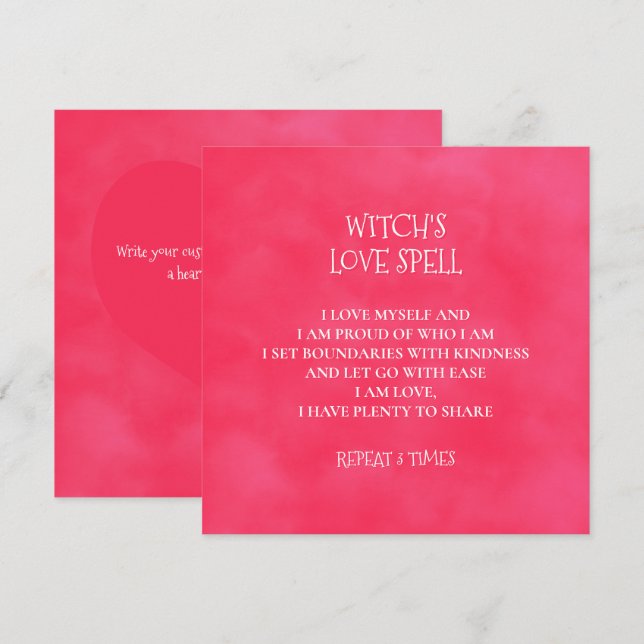 Carte de note d'amour pour sorcière rose rouge (Devant / Derrière)