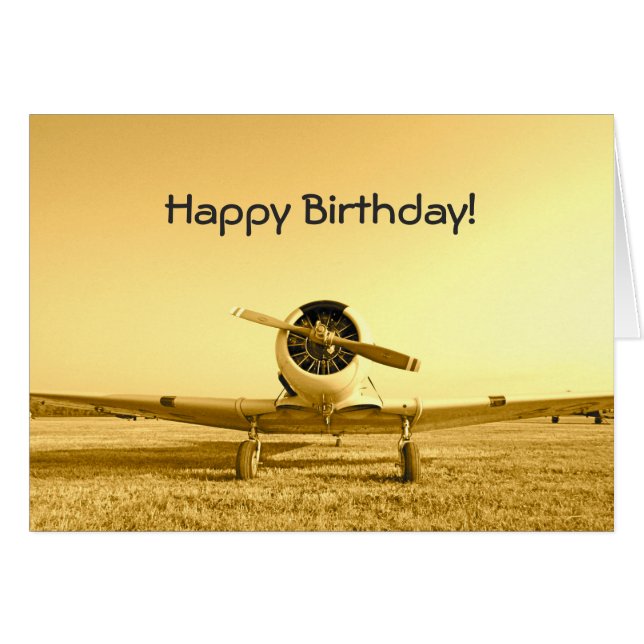 Carte de note d'anniversaire Jaune de l'avion de c (Devant Horizontal)