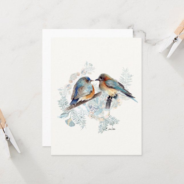 Carte de note d'aquarelle Bluebird Couple (Bluebird Couple Watercolor Blank Note Cards from Jenn Steffen Art)