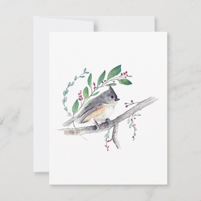 Carte de note d'aquarelle Tufred Titmouse (Devant)
