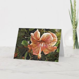 Carte de note d'art Artsy Peach Hibiscus