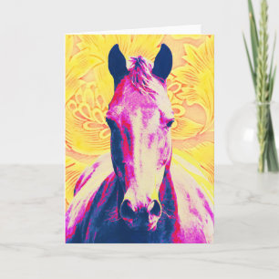 Carte de note d'art Cheval rose vintage et Pop Art