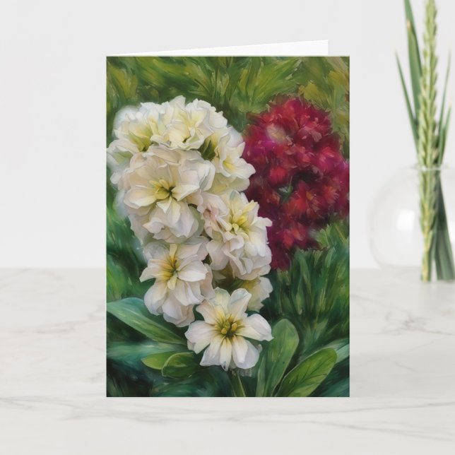 Carte de note d'art floral rouge et blanc (Devant)